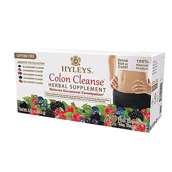HYLEYS Tea Wellness Colon Cleanse 5 Flavor Assorted Tea, 42 Count, 1 Pack - 850016054104
