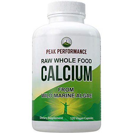 Raw Whole Food Vegan Calcium Supplement by Peak Performance. Plant Based Calcium with Vitamin C D3 K Magnesium. Capsules for Bone Joints. 120 Pills Tablets - 850016311085