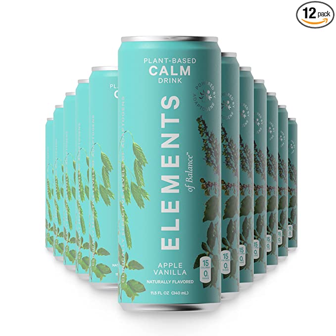  Calm Adaptogen Drinks by Elements of Balance | Naturally-Flavored Apple Vanilla with Holy Basil | 0 Sugar, Stress and Adrenal Support, Low Calorie, Plant-Based | 11.5 Fl Oz (12 Pack)  - 850016679598