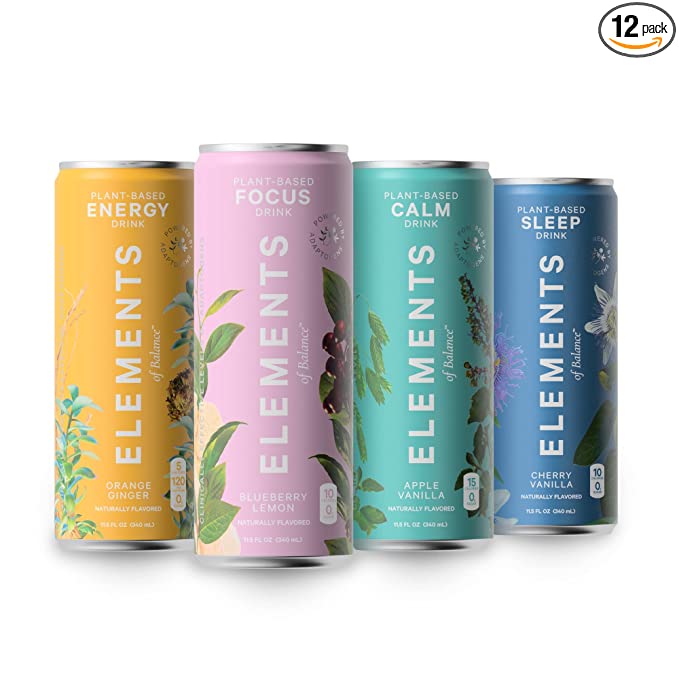  Variety Functional Wellness Adaptogen Drinks by Elements of Balance | Naturally-Flavored | 3 Each of Calm, Sleep, Focus & Energy | 0 Sugar, Low Calorie, Vegan, Gluten-Free | 11.5 Fl Oz (12 Pack)  - 850016679604