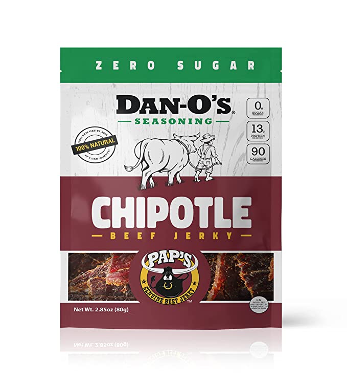  Dan-O's x Pap's Chipotle Beef Jerky | Keto, High Protein Snack | 13g Protein and 90 Calories | All Natural, Zero Sugar, Gluten-Free Jerky | Made with Premium American Beef  - 850017445048