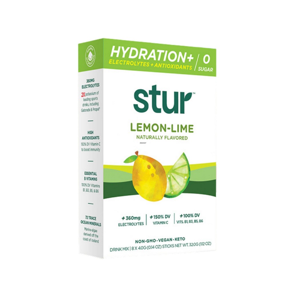 Stur Hydration+ Lemon Lime Electrolyte Drink Mix - 8pk/0.14 oz Sticks - 850017956070