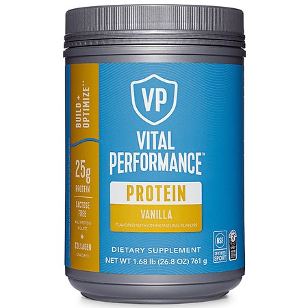 Vital Performance Protein Powder, 25g Lactose-Free Milk Protein Isolate Casein & Whey Blend, NSF for Sport Certified, 10g Grass-Fed Collagen Peptides, 8g EAAs, 5g BCAAs, Gluten-Free Vanilla, 1.68lb (B08W3HMW4V) - 850017983373