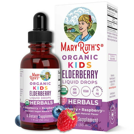 USDA Organic Elderberry Liquid Drops for Kids by MaryRuth s | Vegan Elderberry Extract + Organic Glycerin | Immune Support & Overall Health | Formulated for Ages 4-13 | 1oz - 850018471480