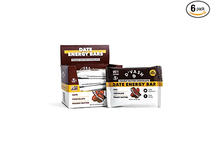  D’vash Date Bars - Date Peanut Butter Crunch Chocolate Energy Date Bars 6 Pack, 100% Dates, No Added Sugar, Paleo, Non-GMO, Kosher  - 850019542301