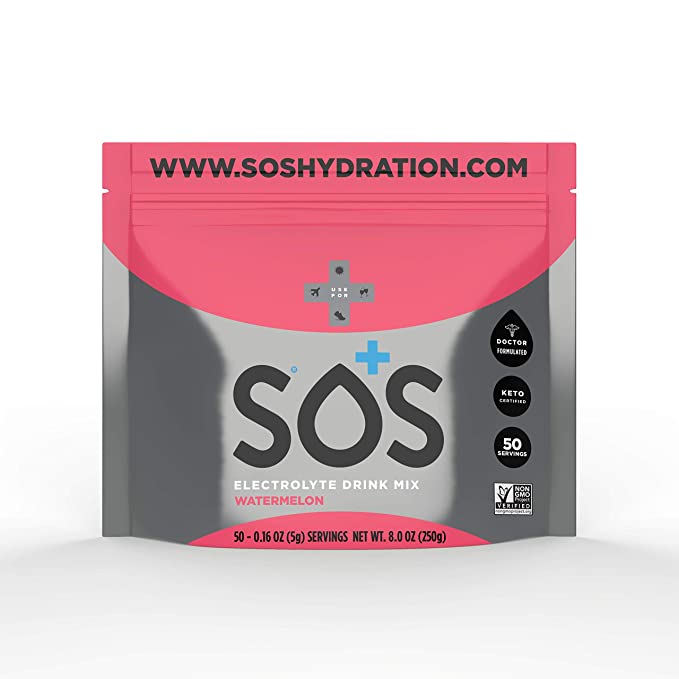  SOS Hydration- Electrolyte and Mineral Drink Mix- (Watermelon) 50 Serving Refill Pouch (290g) | Low Sugar | Keto Certified| Non-GMO | Gluten Free|  - 850019722130