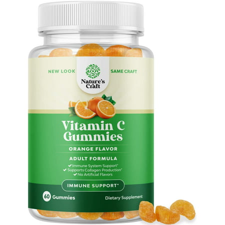 Delicious Vitamin C Gummies for Adults - Nature s Craft Chewable Vitamin C Immune Support Gummies 60ct Orange Flavor - 850019770254