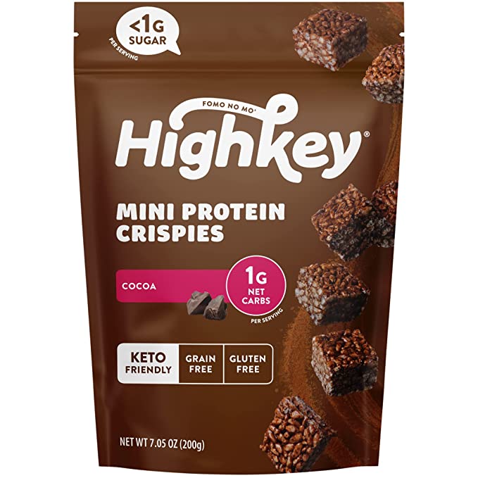  HighKey Sugar Free Protein Crispy Treats - 7.05oz Keto Chocolate Candy Low Carb Food Low Calorie Sweets No Sugar Dessert Gluten Free High Protein Bar Diabetic Snack Friendly Healthy Snacks for Adults  - 850020433148