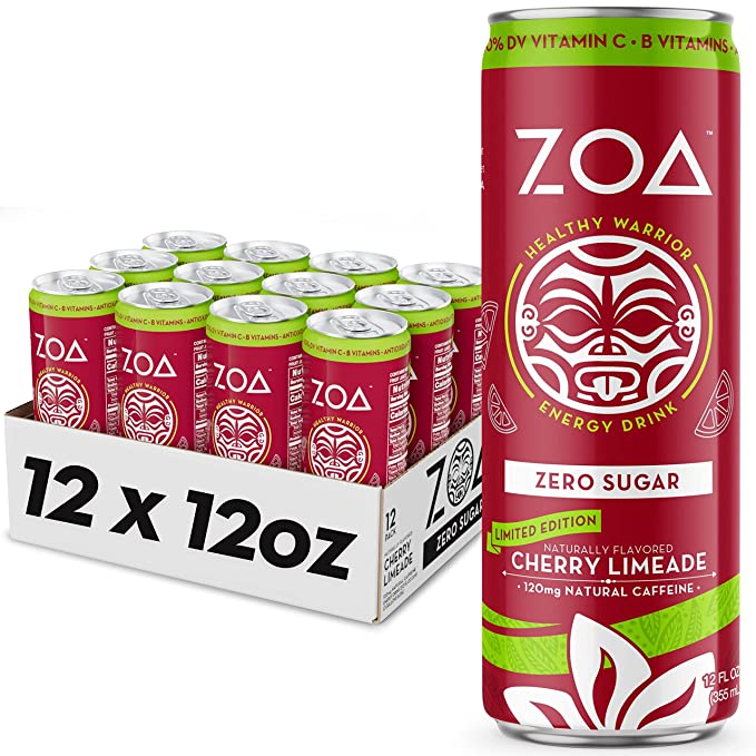  ZOA Sugar Free Energy Drink - New Cherry Limeade 12 Fl Oz - Healthy Energy Drinks with B Vitamins, Amino Acids, Camu Camu, Electrolytes & Natural Clean Caffeine - (Pack Of 12)  - 850021015268