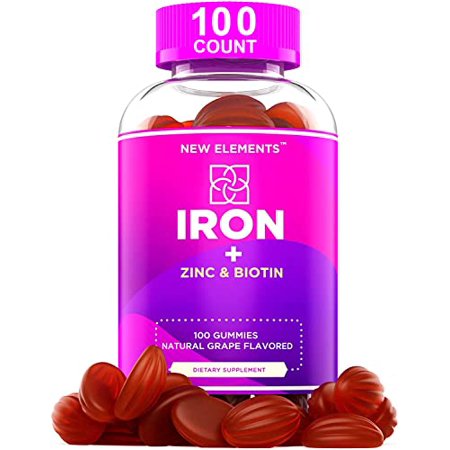 Iron Gummies for Adults & Kids with Biotin Zinc Vitamin B Complex Vitamin A Vitamin C Vitamin B3 Vitamin B6 Vitamin B12 Free Blood Builder Anemia Supplements Iron Supplement for Women & Men - 850024207011