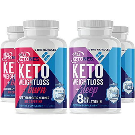 Real Ketones Day & Nighttime Keto Pills Bundle - Exogenous BHB Supplement Capsules for AM & Sleep PM Ketosis 30 Day Supply of Each 2000mg of D BHB - 850024263659