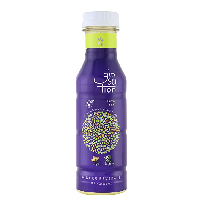 Ginsation Organic Peruvian Ginger Juice, Fresh Zest Zero Carbs & Zero Sugar, 12 Bottles for Gut Health and Immunity, 12 Fl Oz - 850024368088