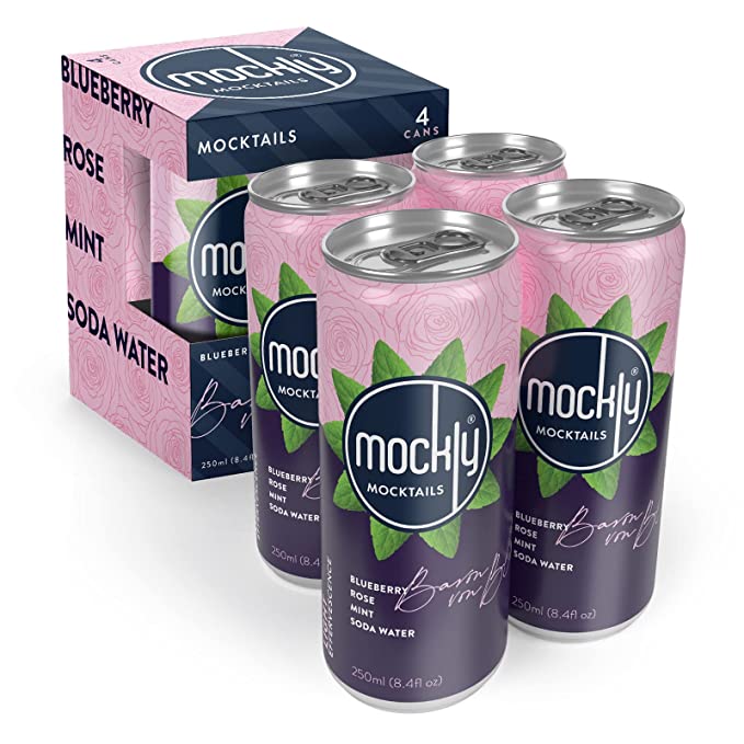  Mockly Baron von Blue Booze-Free Cocktail | Ready To Drink Non-Alcoholic Cocktail | Mocktail Drink Mixer | Blueberry Rose Mint Soda | Zero Proof | 4-Pack  - 850025548045
