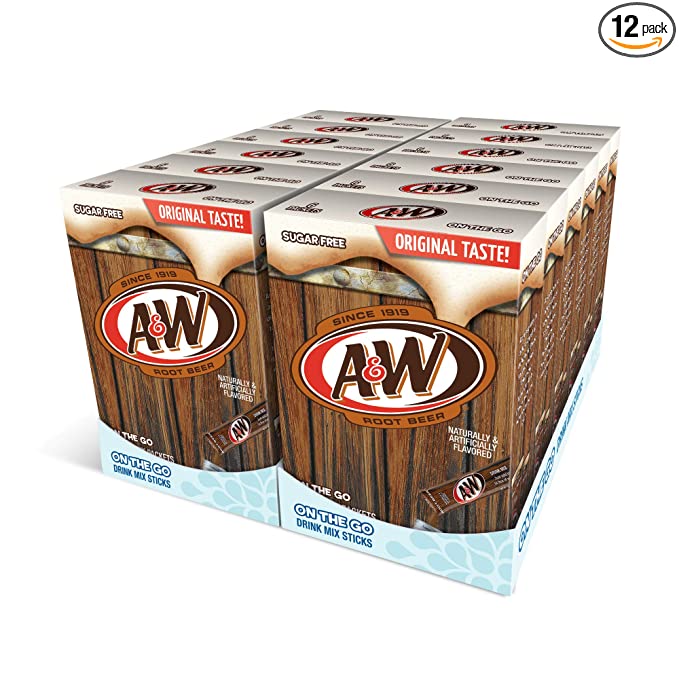  A&W, Root Beer – Powder Drink Mix - (12 boxes, 72 sticks) – Sugar Free & Delicious, Makes 72 flavored water beverages  - 850027263502