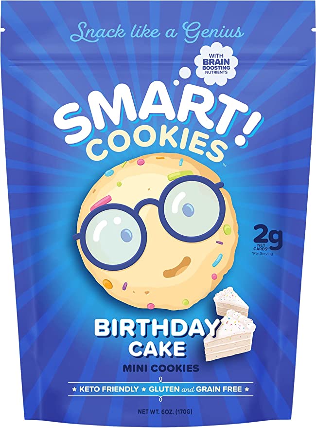  Smart Keto Cookies - Healthy Low Carb Snacks w/ Key Brain Boosting Nutrients for Kids & Adults – High Protein Gluten Free Snack Food –Paleo & Diabetic Friendly Sweets -No Added Sugar Complete Dessert  - 850027464015