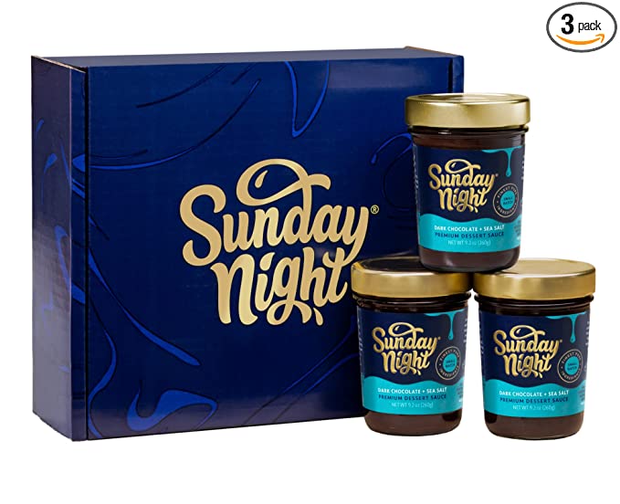  Sunday Night Foods Dark Chocolate & Sea Salt Premium Dessert Sauce | Three Jar Gift Set | 9.2 oz jars | Single Flavor  - 850028070079