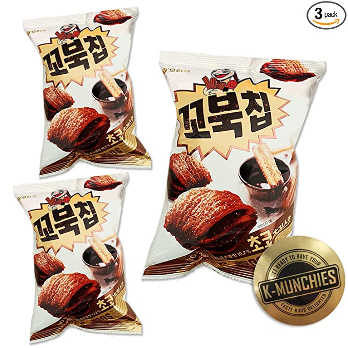  K-Munchies Orion Turtle Chips - 3 Packs of 80-gram Chocolate Churro Flavor Korean Chips - Sweet, Crispy, Chocolatey Korean Snacks with Hint of Cinnamon - Bite-Sized, On-The-Go Korean Corn Snack - 850032376891