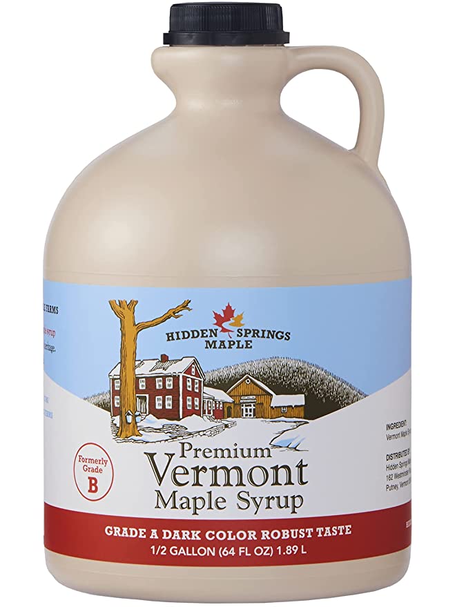 Hidden Springs Maple 100% Natural Vermont Maple Syrup, Grade A Dark Robust (Formerly Grade B), 64 Ounce, 1 Half Gallon, Family Farms, BPA-free Jug - 850032607018