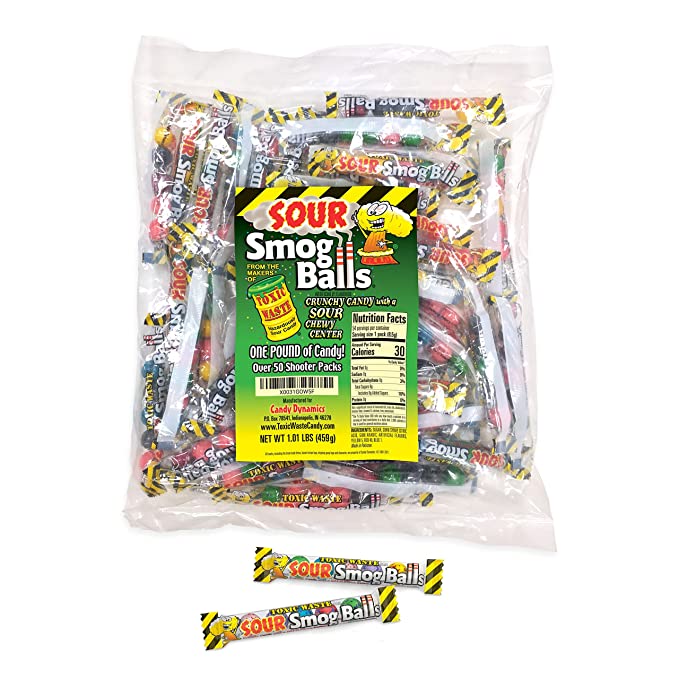  TOXIC WASTE | 1 LB Bag of Sour Smog Balls | Deliciously Hard Candy with a Chewy Sour Center - 6 Flavors - 850034597010