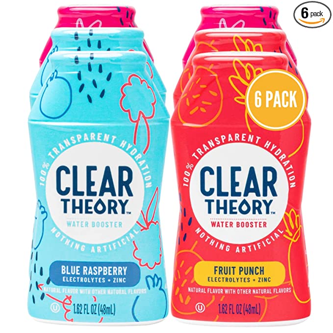  Clear Theory Water Flavoring Drops with Electrolytes, Water Enhancer Liquid Flavored Water Drink Mix, Hydration for Kids, Vegan, Gluten Free, Low Calorie, 6 Pack (Fruit Punch, Blue Raspberry & Watermelon Berry) - 850036310044