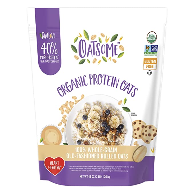 Oatsome Protein Organic Rolled Oats, 3lb Bag - 850036825135