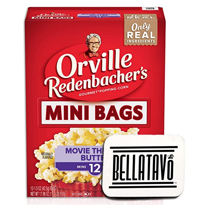  Movie Theater Butter Popcorn Mini Bags Bundle. Includes One Box of Orville Redenbacher Movie Theater Butter Popcorn in Mini Bags and a BELLATAVO Ref Magnet! One box Contains 12 Mini Popcorn Bags! - 850037409556