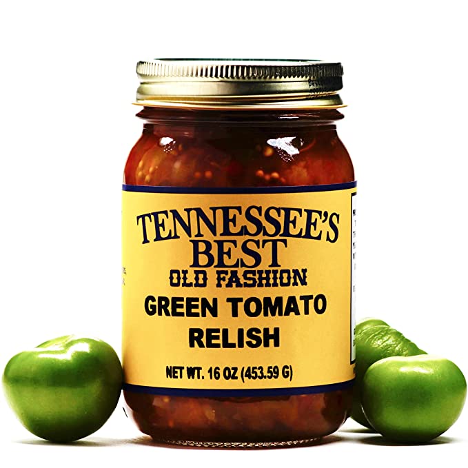 Tennessee's Best Old Fashion Green Tomato Relish | Handcrafted With Simple Ingredients - Green Tomatoes, Onions All Natural, Small Batch Made 16 oz Reusable Glass Jar - 850051001583