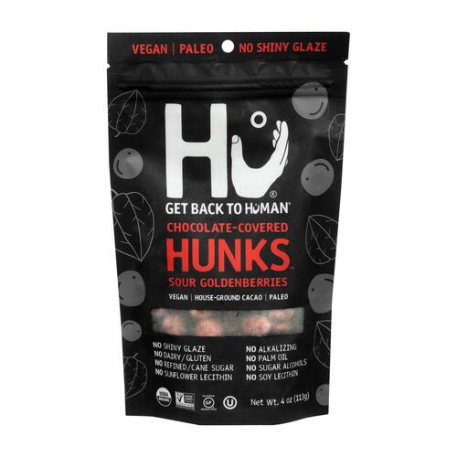 HU: Chocolate Covered Hunks Sour Golden Berries, 4 oz - 0850180006510