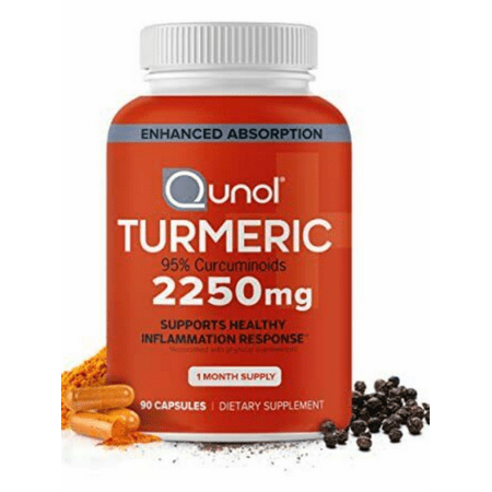 Turmeric Curcumin with Black Pepper Qunol 2250mg Turmeric Extract with 95% Curcuminoids Extra Strength Supplement Enhanced Absorption Supports Healthy Inflammation Response 90 Vegetarian Capsules - 850184008374