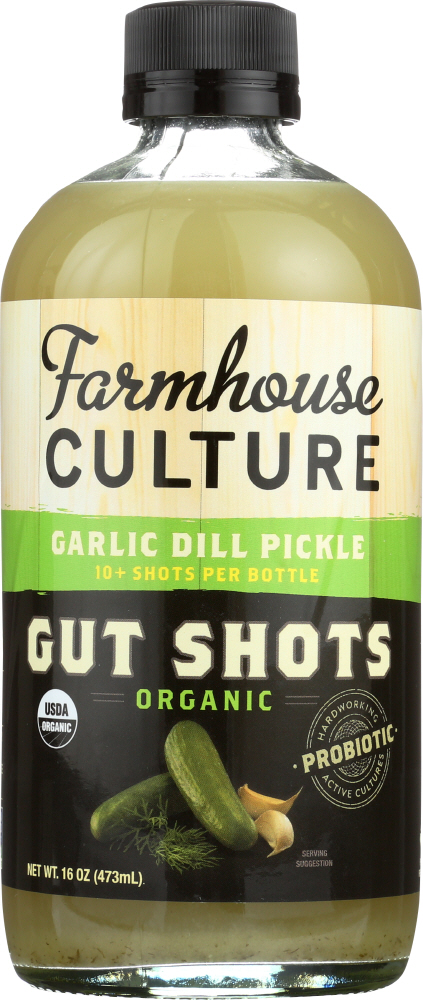 FARMHOUSE CULTURE: Beverage Gut Shots Garlic Dill Pickle, 16 oz - 0850273005161