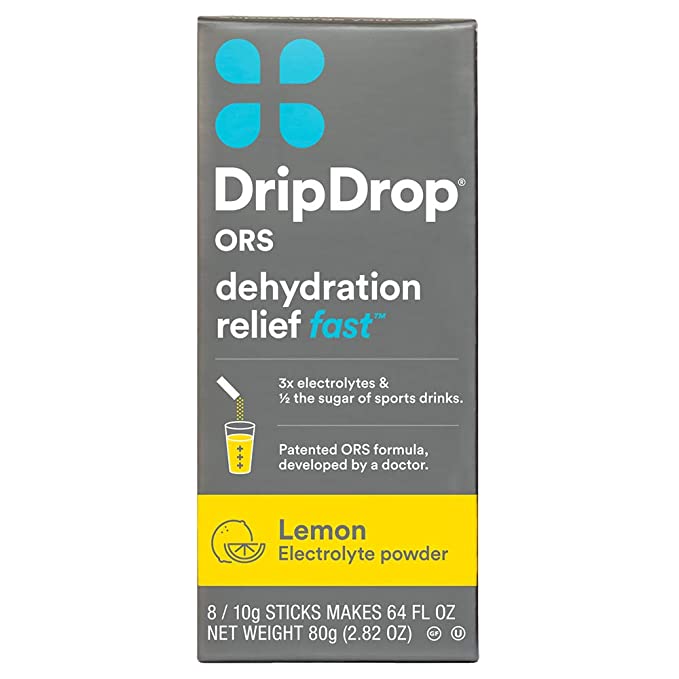  DripDrop ORS Electrolyte Hydration Powder Sticks, Lemon, 10g Sticks, 8 Count  - 796433922780