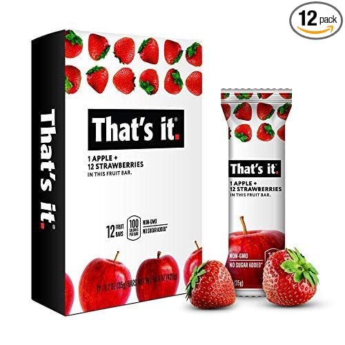  That's it. Apple + Strawberry 100% Natural Real Fruit Bar, Best High Fiber Vegan, Gluten Free Healthy Snack, Paleo for Children & Adults, Non GMO No Sugar Added, No Preservatives Energy Food (12 Pack)  - 850397004224