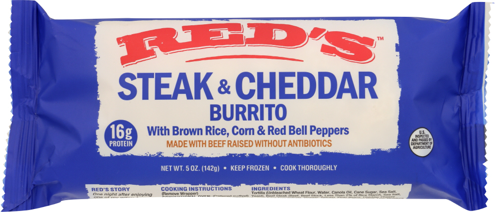 RED’S: Natural Foods Steak & Cheese Burrito, 5 oz - 0850416002231