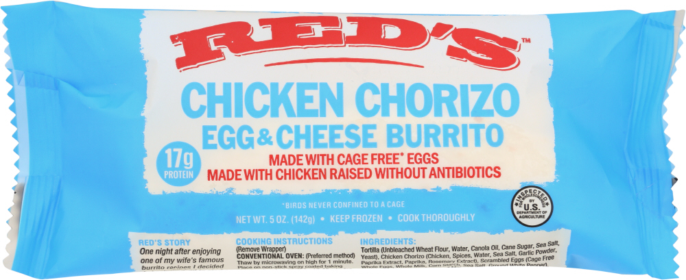 REDS: Chicken Chorizo Egg Chees Burrito, 5 oz - 0850416002477