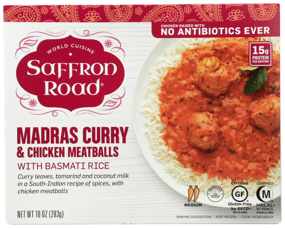  Saffron Road Madras Curry and Chicken Meatballs with Basmati Rice Frozen Dinner, 10oz - Antibiotic Free, Gluten Free, Halal  - 850446008722