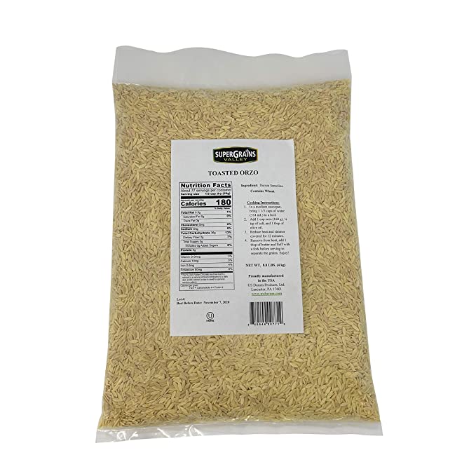  SuperGrains Valley Toasted Orzo 8.8lbs Quality Orzo Pasta Kosher | Non GMO Vegan Chemical Free High in Fiber & Vitamin | 100% Natural Orzo for Soups Casseroles & Salads For Vegetarian  - 850544007719