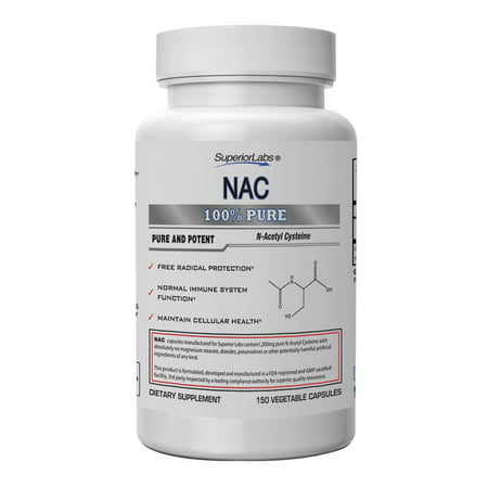 Superior Labs - NAC (N-Acetyl Cysteine) - Dietary Supplement with Selenium - 1,200mg, 150 Vegetable Capsules - Free Radical Protection - Normal Immune System Function - Maintains Cellular Health - 850569006520