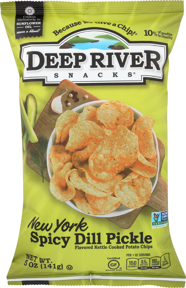 Deep River Snacks, Kettle Cooked Potato Chips, Spicy Dill Pickle - 850668000801