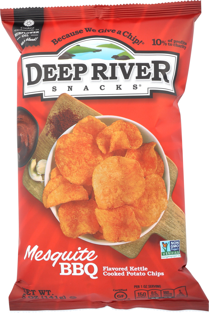 DEEP RIVER: Kettle Cooked Potato Chips Mesquite BBQ, 5 oz - 0850668000863