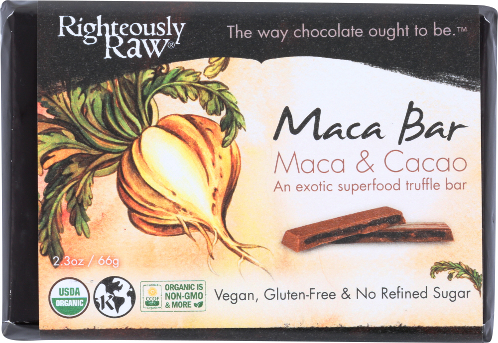 RIGHTEOUSLY RAW: Organic Maca Superfood Bar, 2.3 oz - 0850840001077