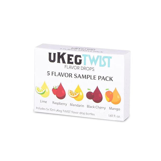  GrowlerWerks uKeg Twist Flavor Drops for Hard Seltzer Beverages – Includes uKeg Twist Flavor Shake Drop Bottle – 100% All-Natural Flavors, Black Cherry, Lime, Mandarin, Mango, Raspberry  - 850900008855