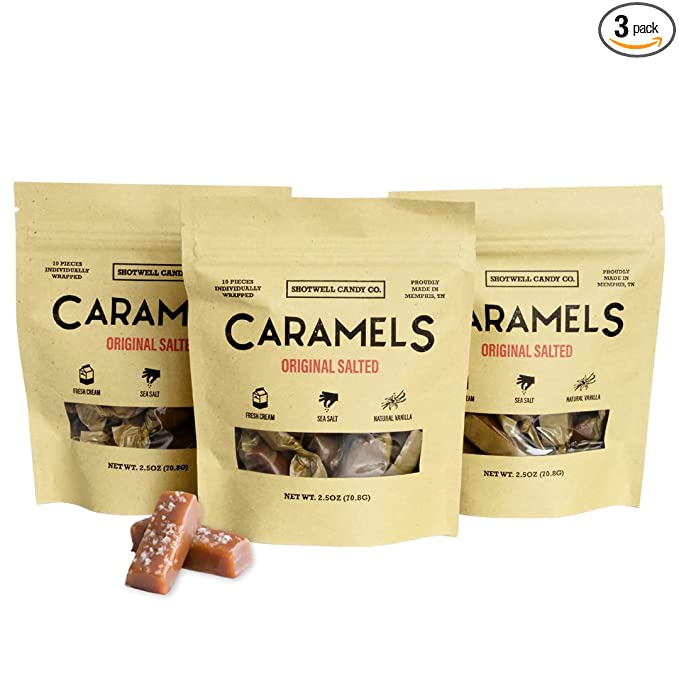 Shotwell Salted Caramel Candy (3 Pack) Gourmet Caramel Candy Individually Wrapped & Small Batch – Sea Salt Caramel Candies – Smooth and Creamy Candy Caramel Chews (7.5oz Total)  - 850944006053
