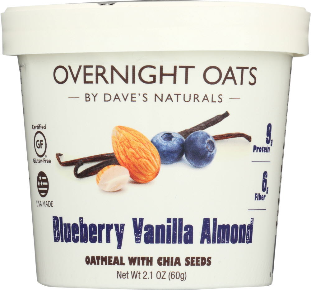 DAVES GOURMET: Oats in Cup Blueberry Vanilla Almond, 2.1 oz - 0850973007021