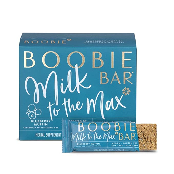  Boobie Bar Superfood Lactation Bars, Lactation Snacks for Breastfeeding to Increase Milk Supply, Fenugreek-Free, Gluten-Free, Dairy-Free, Vegan - Blueberry Muffin (1.7 Ounce Bars, 6 Count) - 850975006015