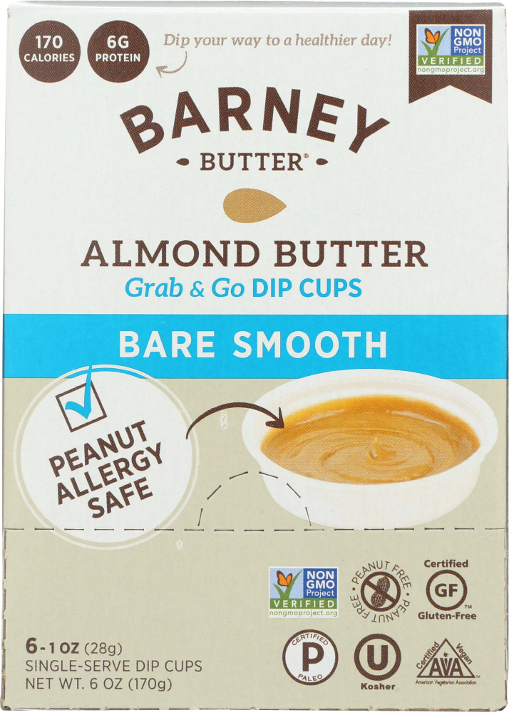 BARNEY BUTTER: Almond Butter Bare Smooth Dip Cups 6 Pack 6 Oz - 0851065007219