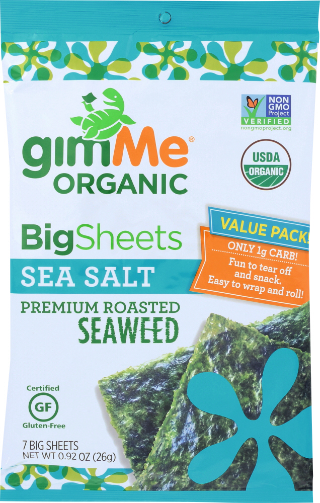 GIMME: Organic Roasted Seaweed Full Sheets Sea Salt, 0.92 oz - 0851093004419