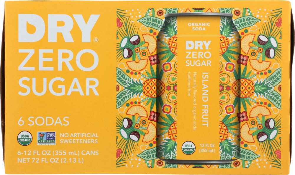 DRY SODA: Zero Sugar Soda Island Fruit 6-12 fl oz, 72 fl oz - 0851280008077