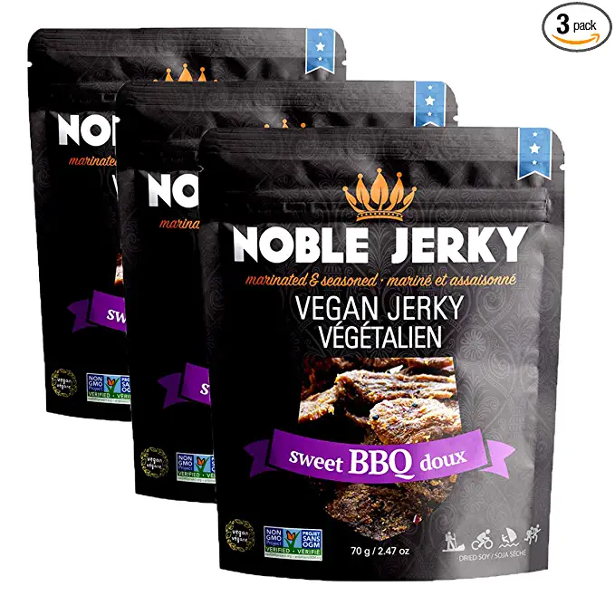  Noble Jerky - Vegan, Vegetarian, Plant Based Snacks, 70 Gram Bags, ( 3 Bags ) (BBQ)  - 851335000100