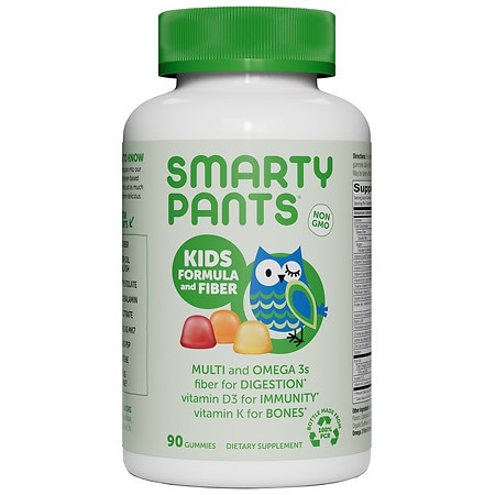 SmartyPants Kids Formula & Fiber Daily Gummy Vitamins: Gluten Free, Multivitamin & Omega 3 Fish Oil (Dha/Epa), Fiber, Methyl B12, vitamin D3, Vitamin B6, 90 Count (22 Day Supply) - Packaging May Vary (B01M69YDVP) - 851356004262