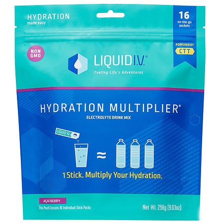 Liquid I.V. Hydration Multiplier, Electrolyte Powder, Easy Open Packets, Supplement Drink Mix (Acai Berry, 16 count) - 851741008004